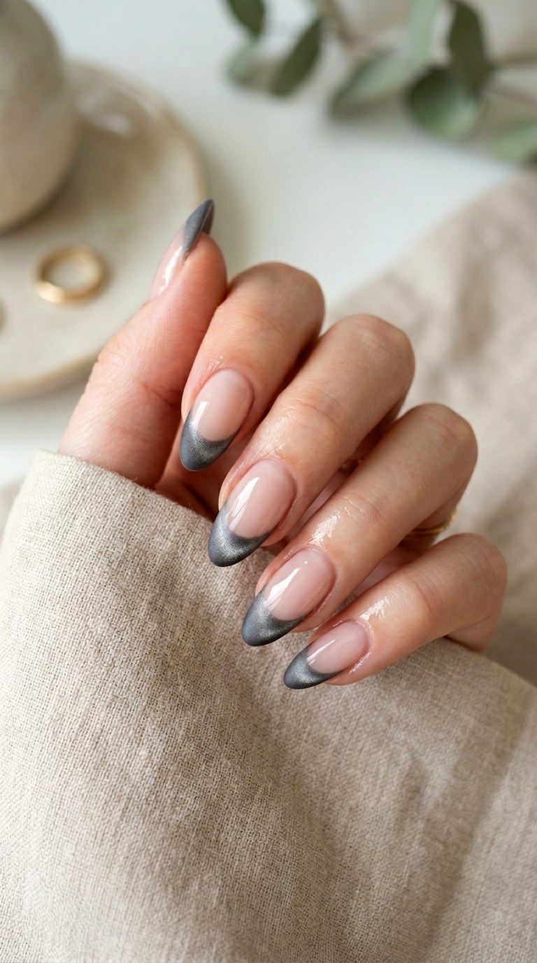 Minimal Matte Cat Eye French Tips - 20 Spring Minimal Matte Cat Eye Nails Ideas