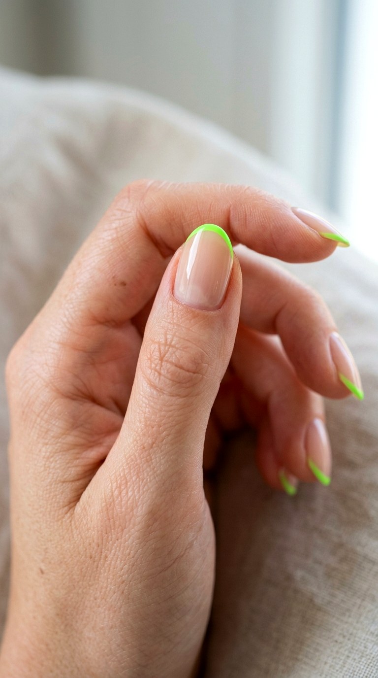 Minimal Nude with Neon Green French - 23 Trendy Spring Color Street Nails