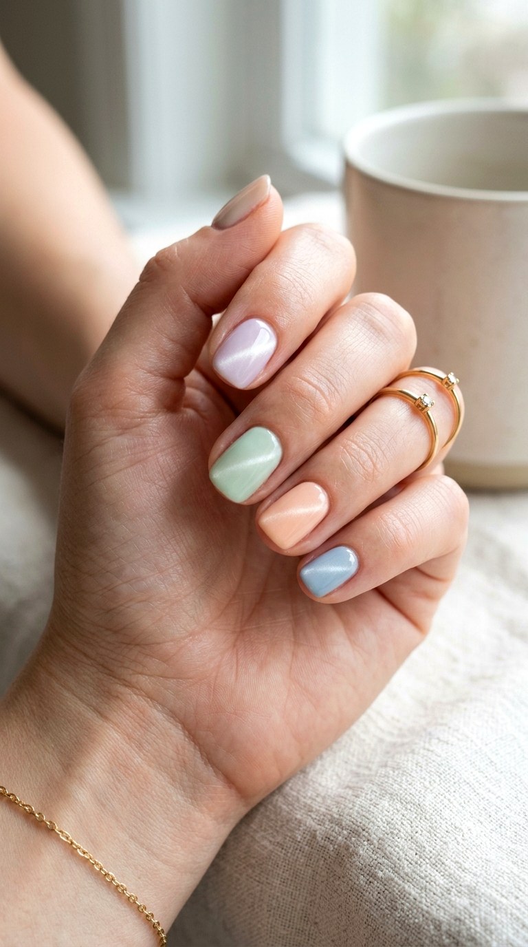 Minimal Pastel Rainbow Cat Eye Nails - 20 Summer Pastel Rainbow Cat Eye Nails Ideas
