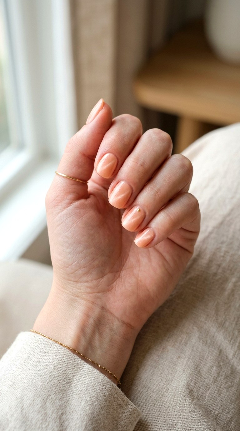 Minimal Peach Cat Eye Short Nails - 22 Summer Peach Cat Eye Nails Ideas
