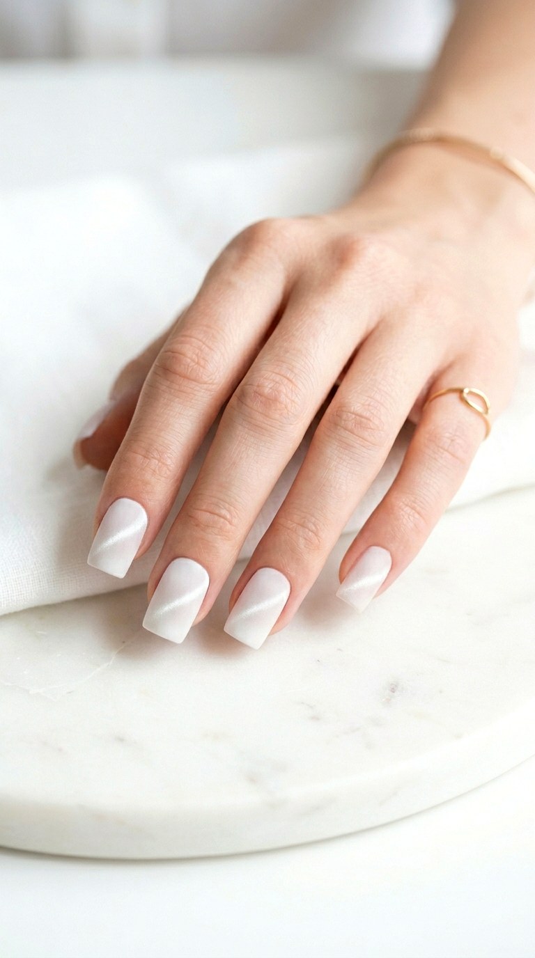 Minimal White Matte Cat Eye Nails - 20 Spring Minimal Matte Cat Eye Nails Ideas