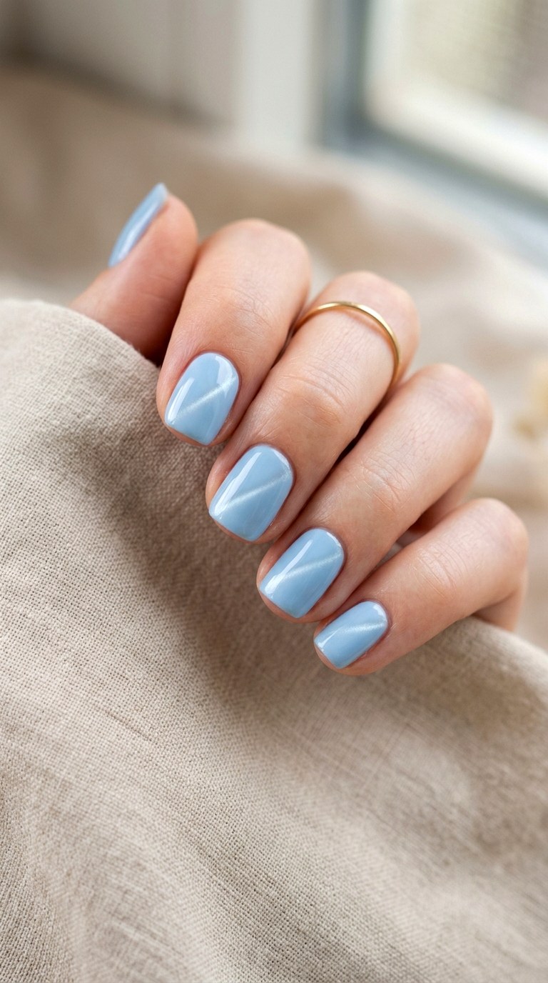 Minimalist Baby Blue Cat Eye Nails - 20 Spring Baby Blue Cat Eye Nails Ideas