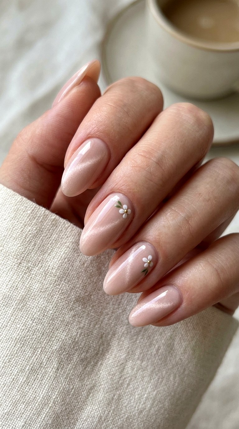 Minimalist Floral Cat Eye Nails - 20 Spring Floral Cat Eye Nails Ideas