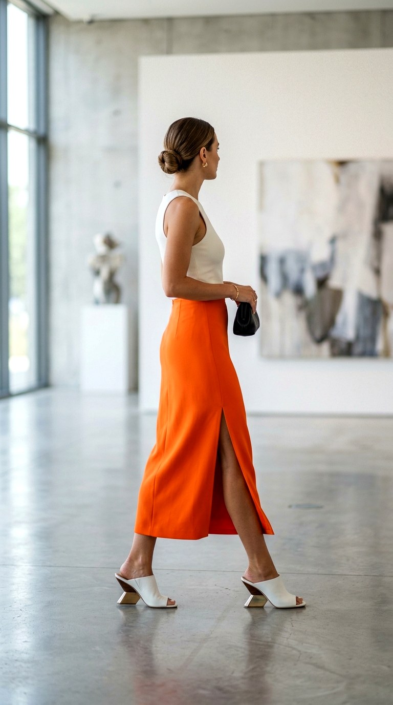 Minimalist Mandarin Slit Skirt - 20 orange skirt