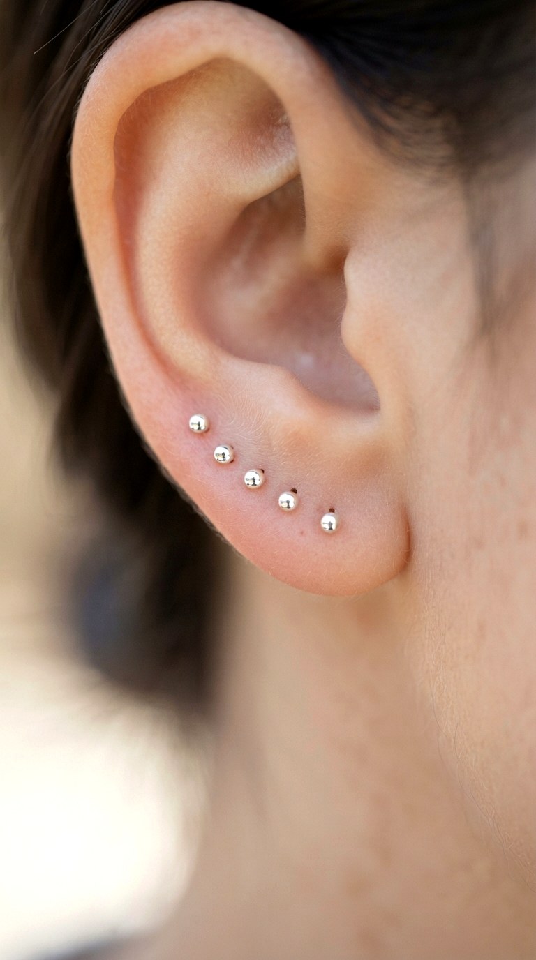 Minimalist Micro Bead Row - 23 earring stacks silver