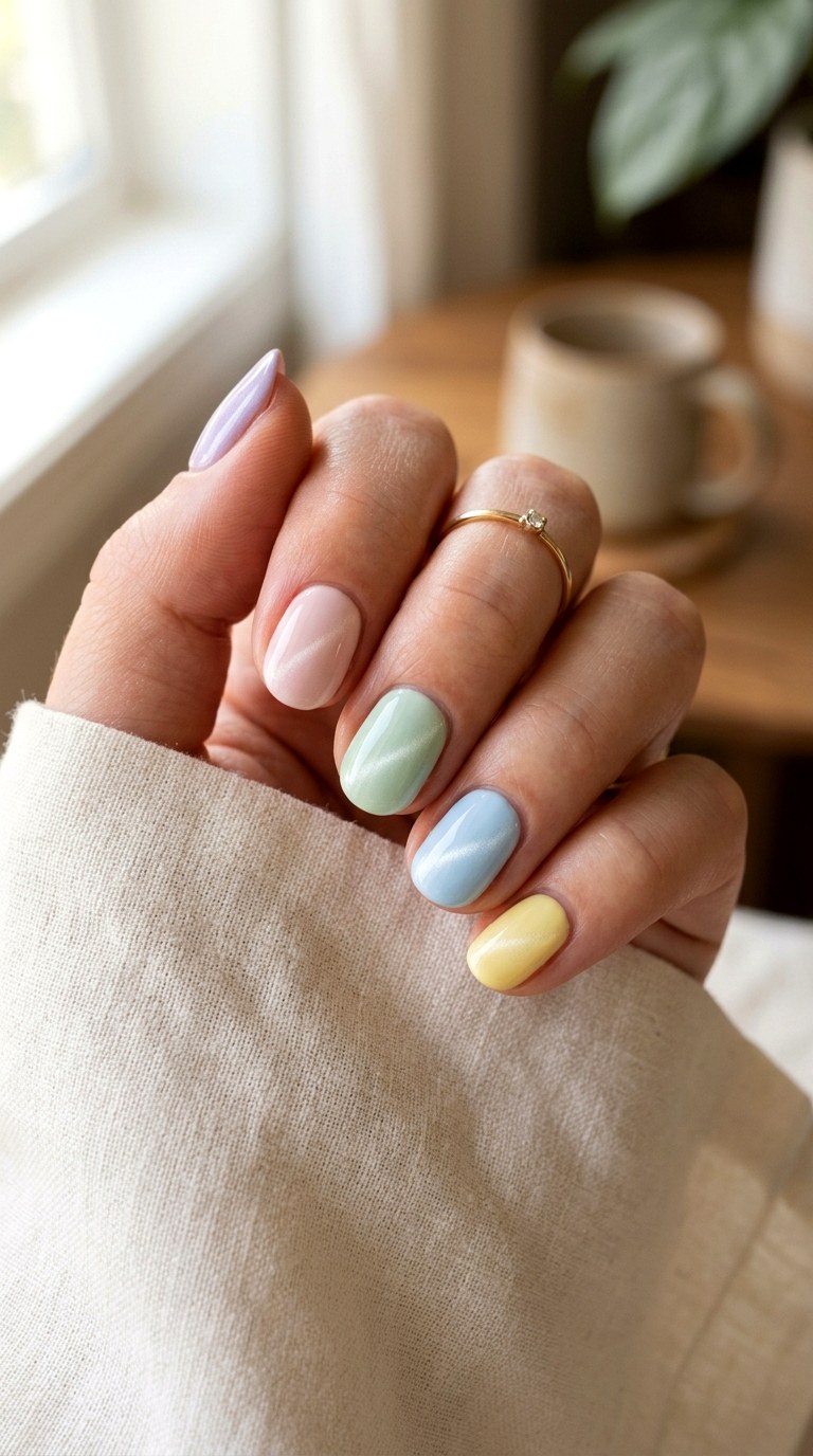 Minimalist Pastel Cat Eye Nails - 20 Spring Pastel Rainbow Cat Eye Nails Ideas