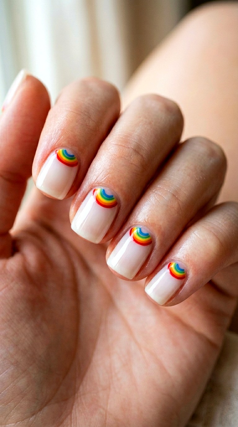 Minimalist Rainbow Half Moons - 25 Early Season Spring Multicolor Nails