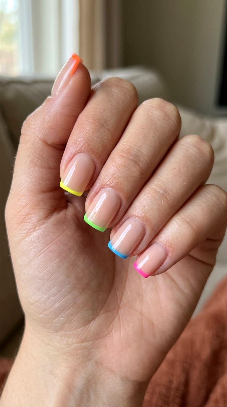 Minimalist Rainbow Tips - 26 Vacation Summer Multicolor Acrylic Nails