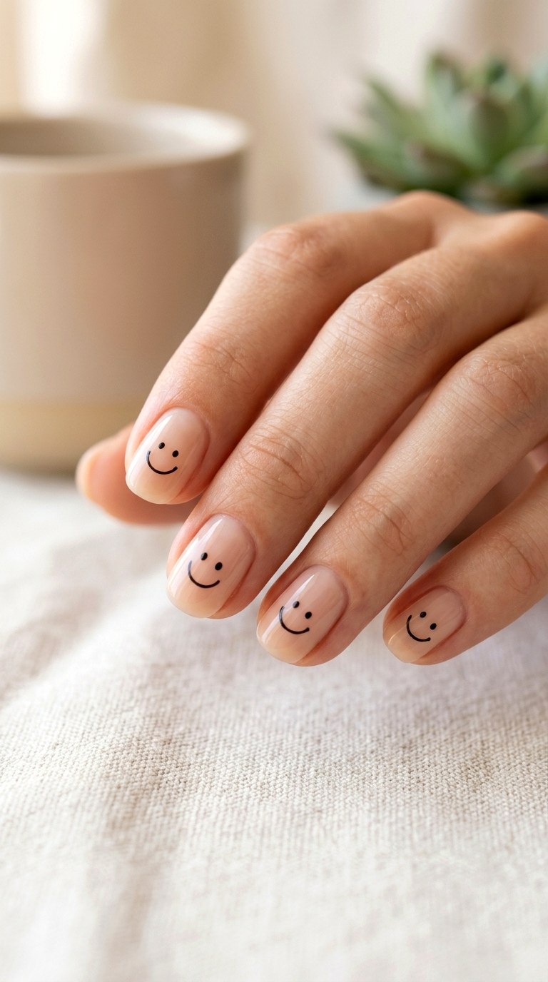 Minimalist Smiley Outline Nails - 20 Summer Smiley Face Cartoon Nails Ideas