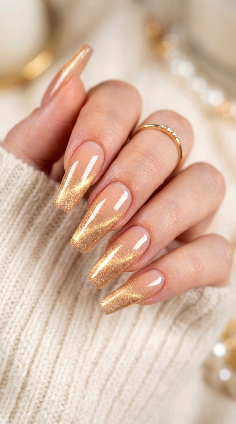 Minimalist Soft Gold Line Design - 20 Spring Soft Gold Cat Eye Nails Ideas