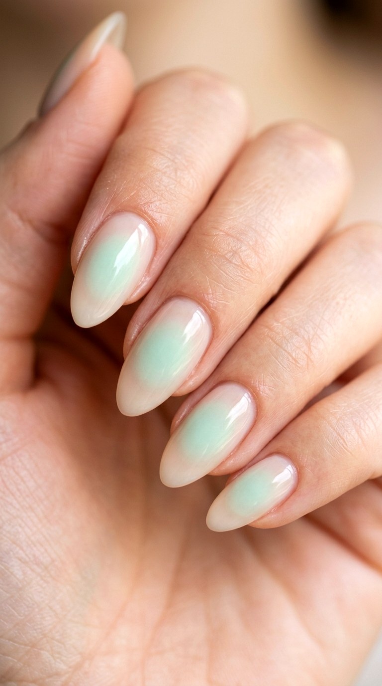 Mint Cream Aura Ombre - 23 Soft Spring Ombre Nails