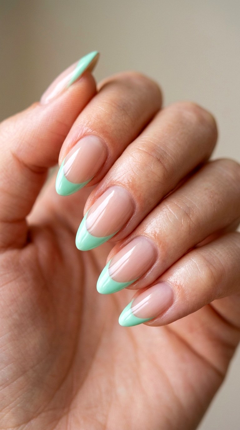 Mint French with Nude Base - 27 Graphic Spring Two Colored Nails