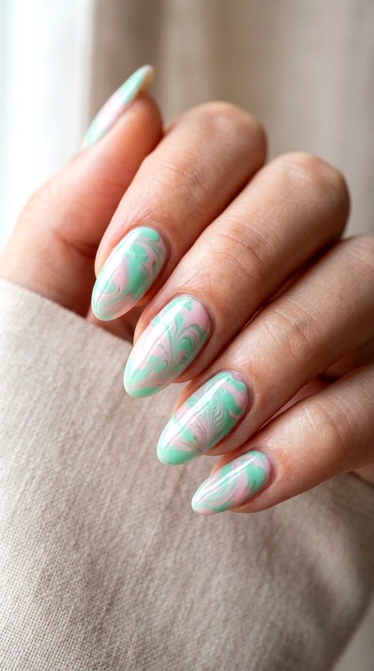 Mint Garden and Blush Pink Swirls - 30 Brunch Spring Two Colored Nails