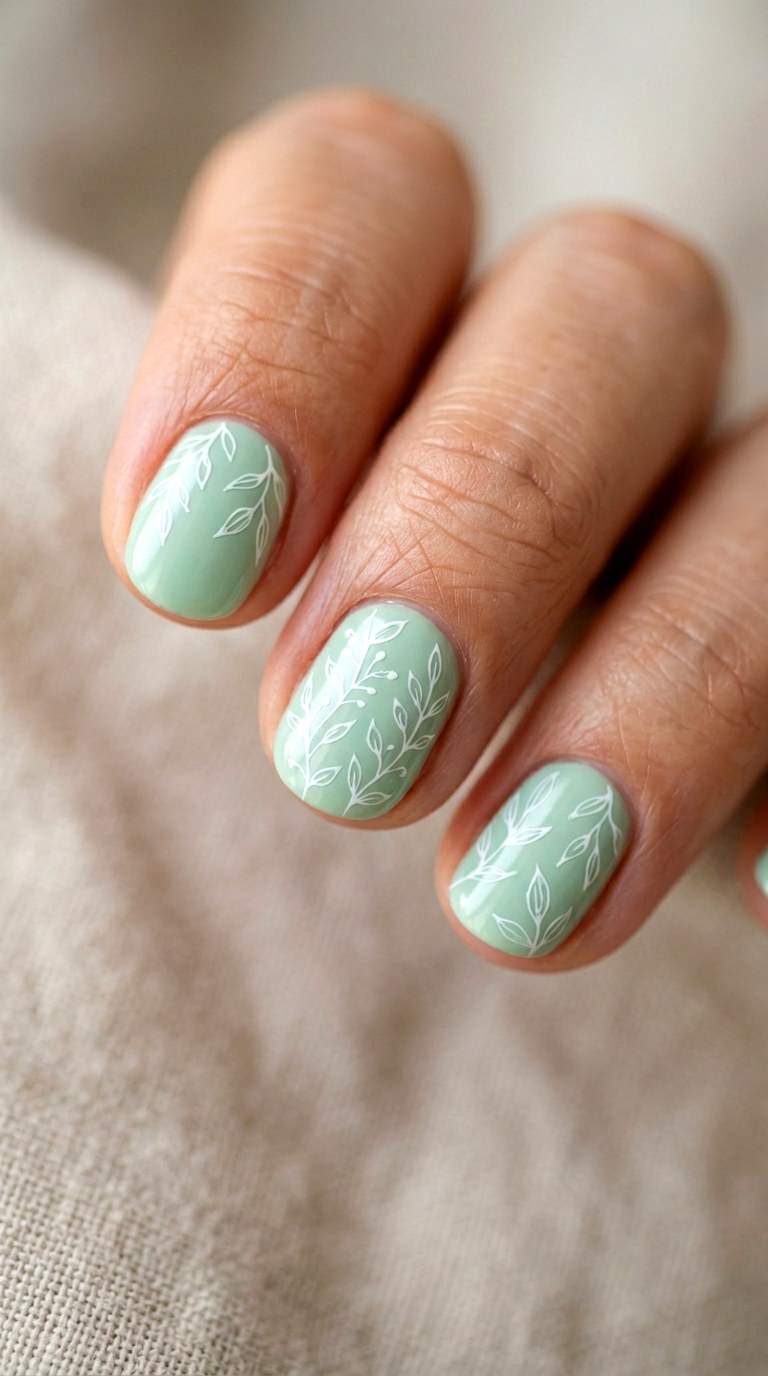 Mint Green Botanical Line Art - 26 At-Home Spring Color Street Nails