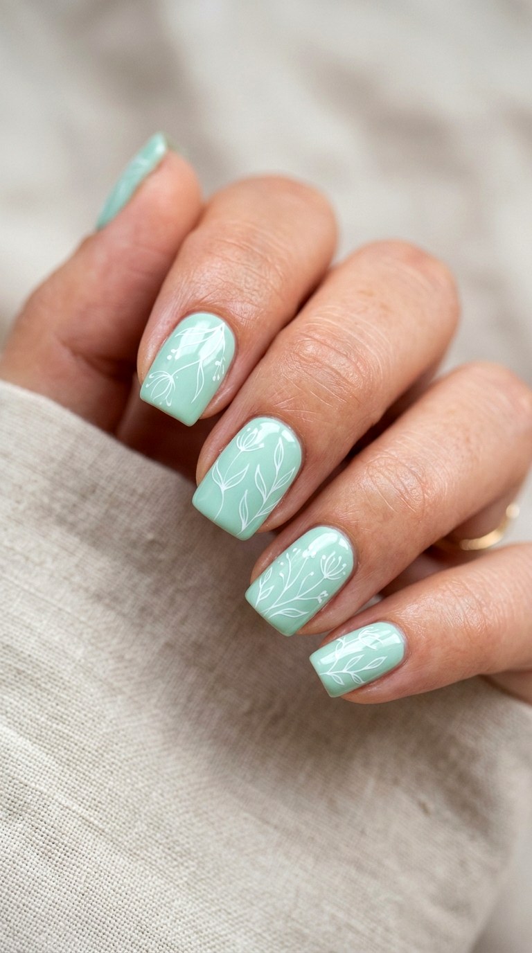 Mint Green Botanical Lines - 27 Cute Spring Color Street Nails