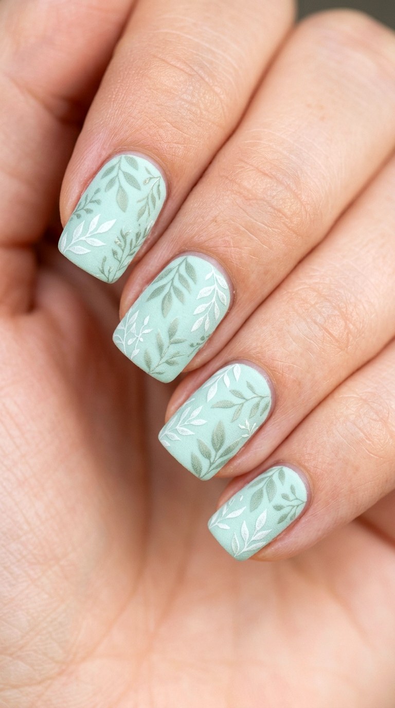 Mint Green Botanical Matte - 28 Quick Spring Color Street Nails