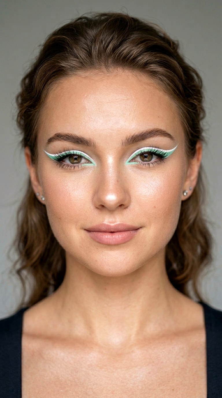 Mint Green Cat Eye with White Accent - 28 Mint Green Graphic Liner Look