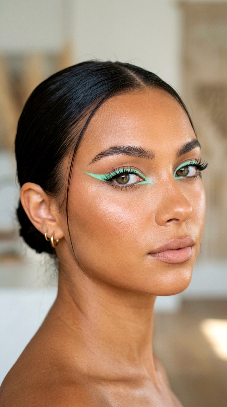 Mint Green Fox Eye Liner - 28 Mint Green Graphic Liner Look