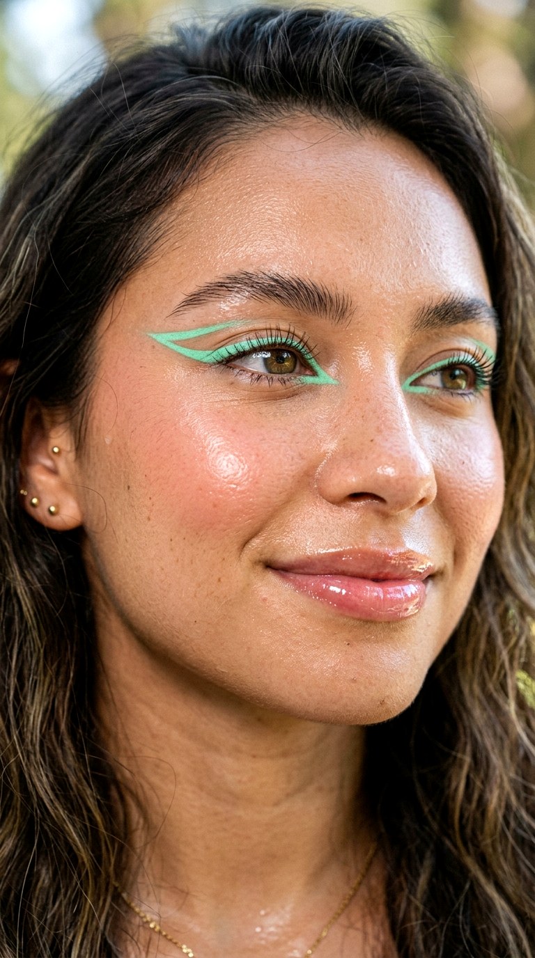 Mint Green Graphic Liner with Dewy Skin - 28 Mint Green Graphic Liner Look