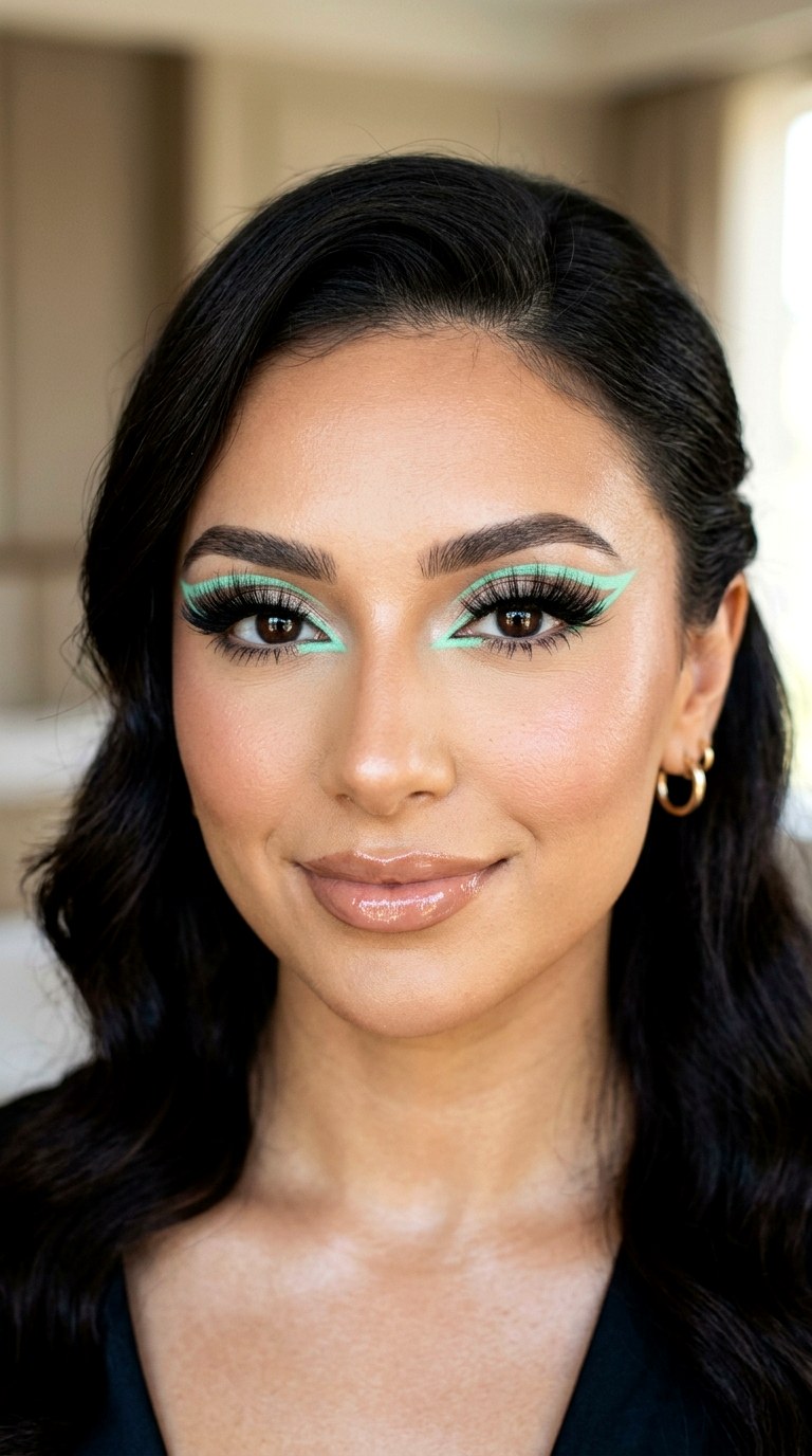 Mint Green Graphic Liner with Dramatic Lashes - 28 Mint Green Graphic Liner Look