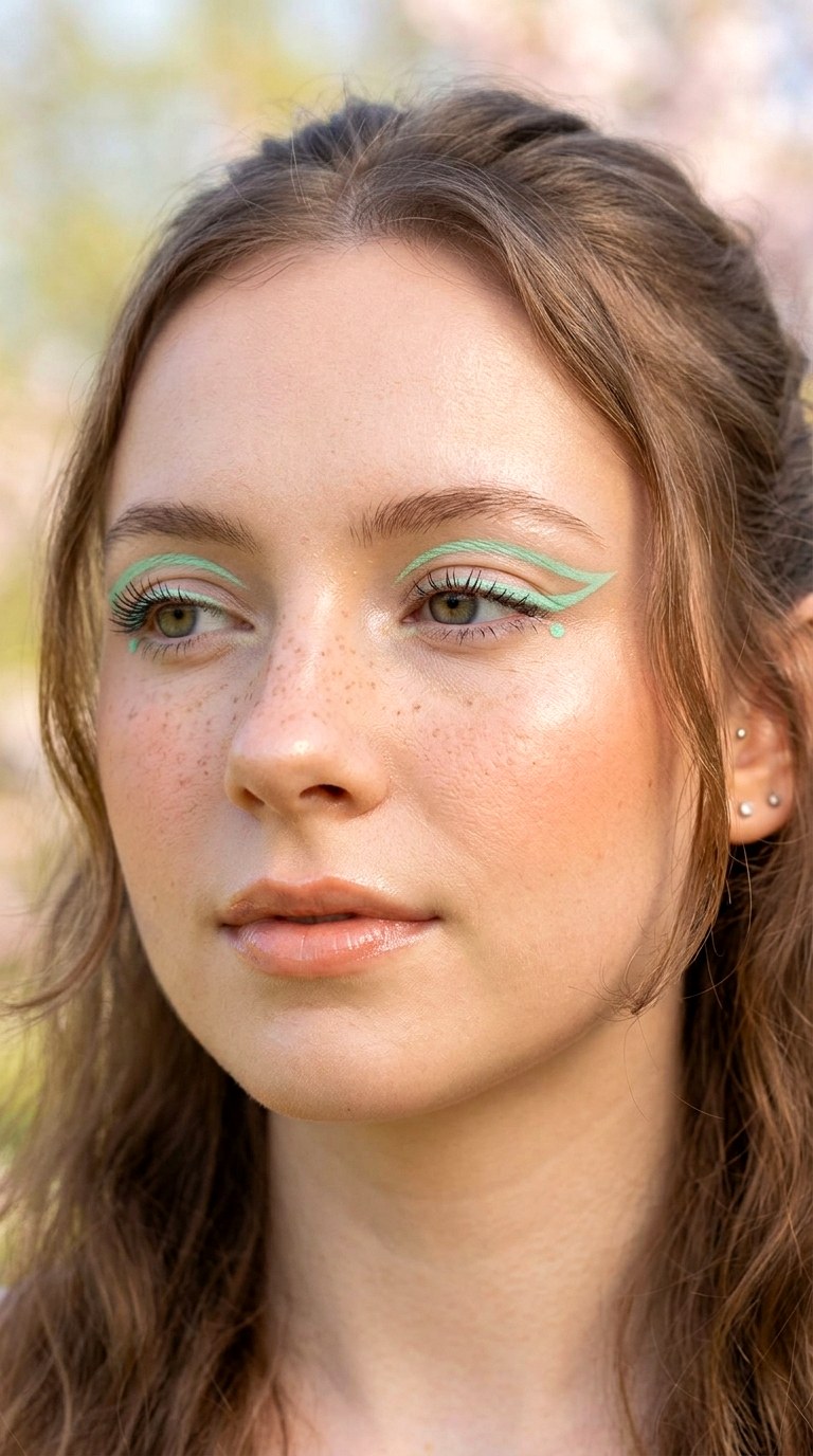 Mint Green Graphic Liner with Freckles - 28 Mint Green Graphic Liner Look