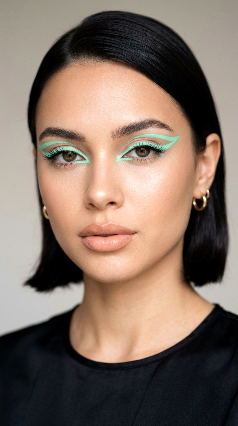 Mint Green Graphic Liner with Nude Lips - 28 Mint Green Graphic Liner Look