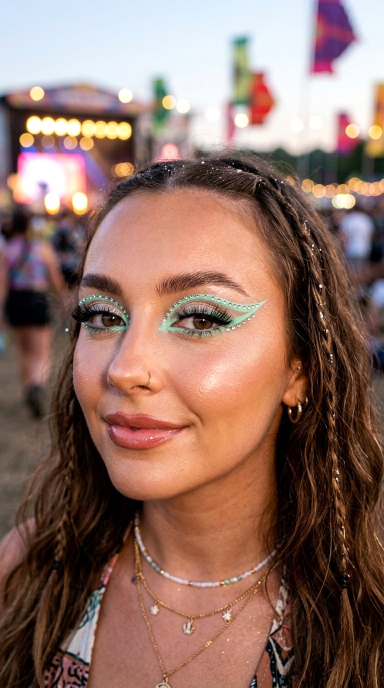 Mint Green Graphic Liner with Rhinestones - 28 Mint Green Graphic Liner Look