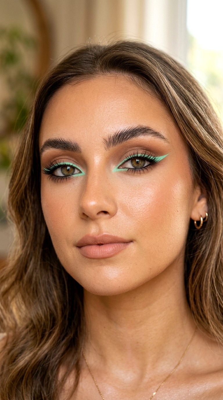 Mint Green Graphic Liner with Soft Brown Shadow - 28 Mint Green Graphic Liner Look