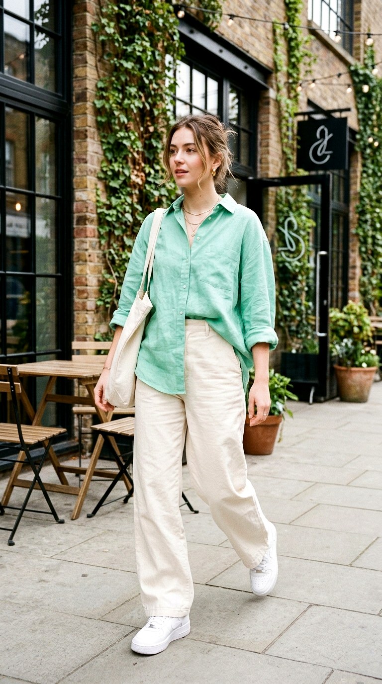 Mint Green Oversized Shirt Ensemble - 21 Dreamy Pastel Spring Outfits 2026 That Feel Super Viral and Soft - Copy