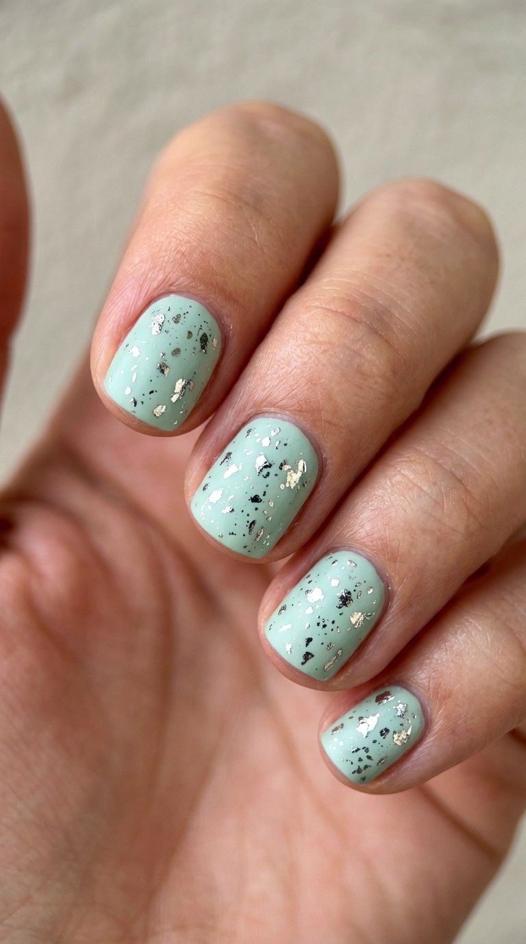 Mint Green and Chrome Speckle - 28 Stylish Spring Two Colored Nails