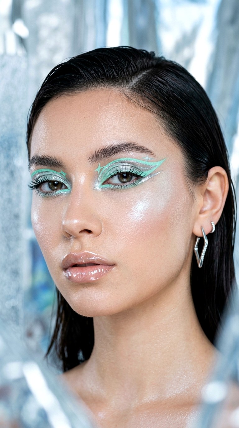 Mint Green and Silver Graphic Combo - 28 Mint Green Graphic Liner Look