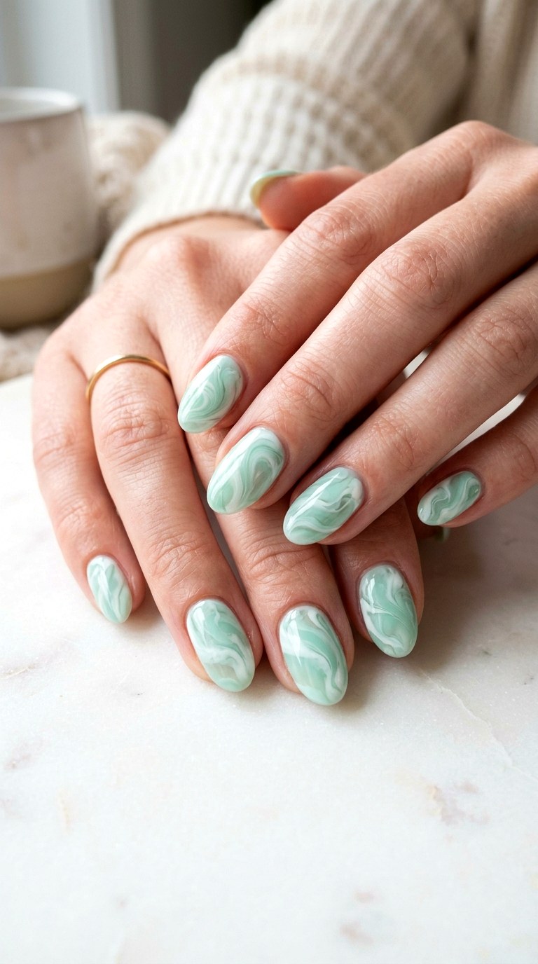 Mint Green and White Swirl Design - 27 Chic Spring Two Colored Nails