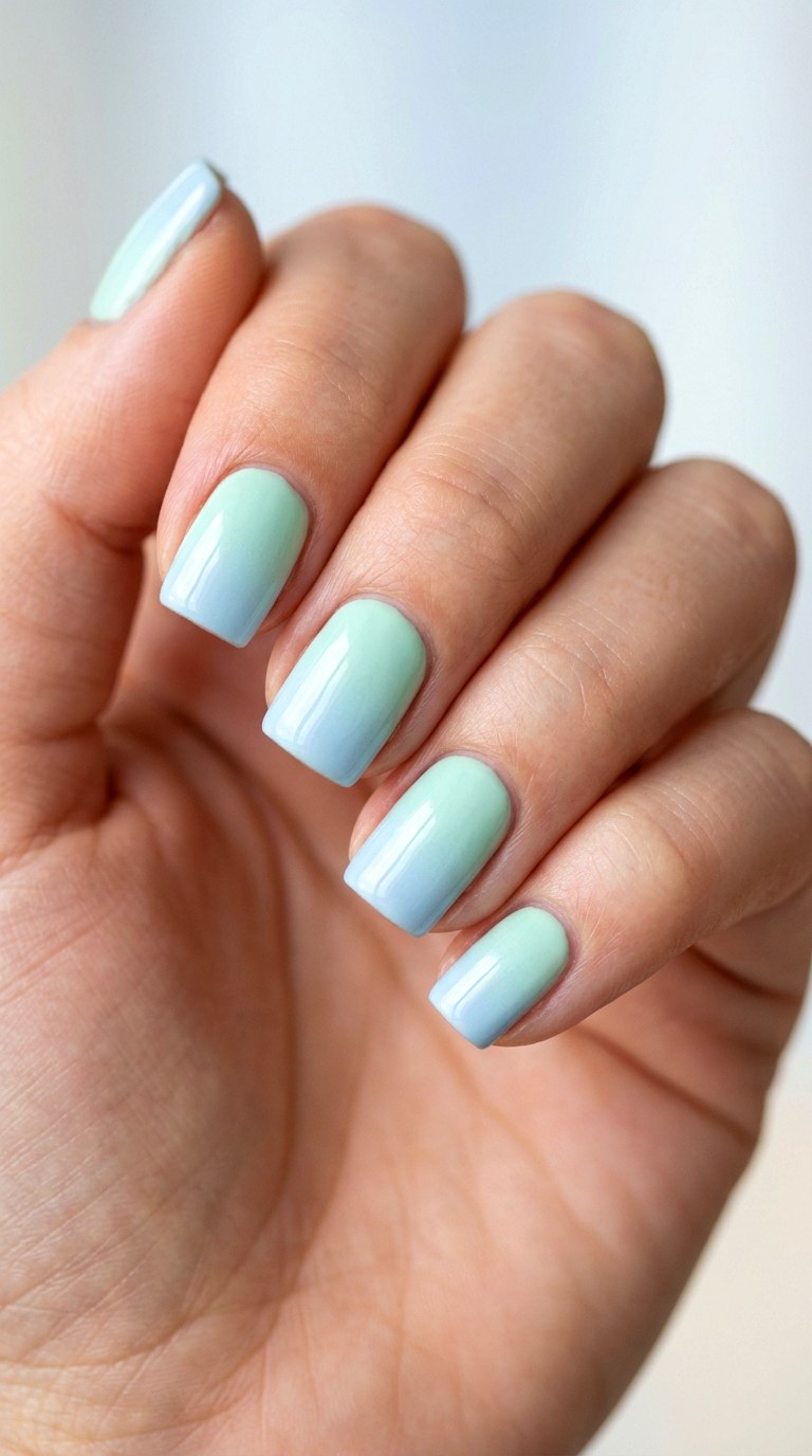 Mint Green to Baby Blue Gradient - 29 Pastel Spring Ombre Nails