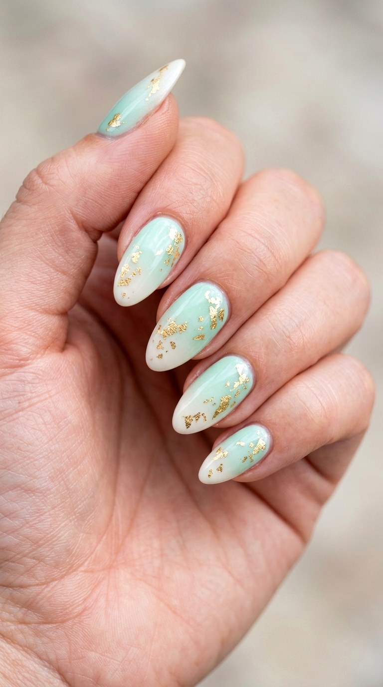 Mint Ombre with Gold Foil - 24 Flawless Spring Color Street Nails