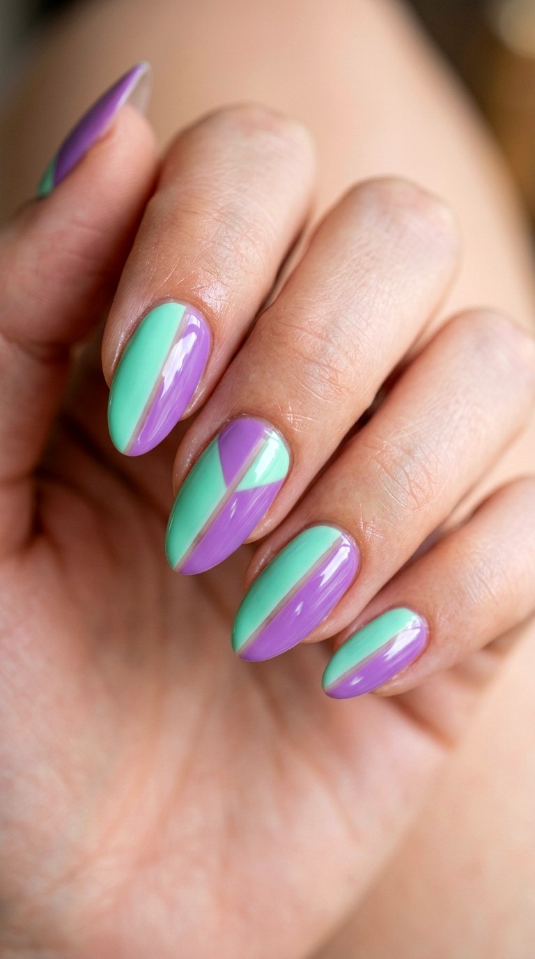 Mint and Lilac Asymmetry - 29 Subtle Spring Multicolor Nails