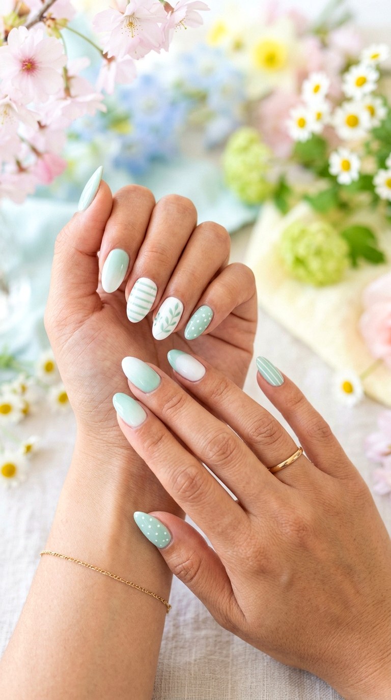 Mint and White Combination - 22 Spring Nail Inspiration Ideas for Your Next Manicure