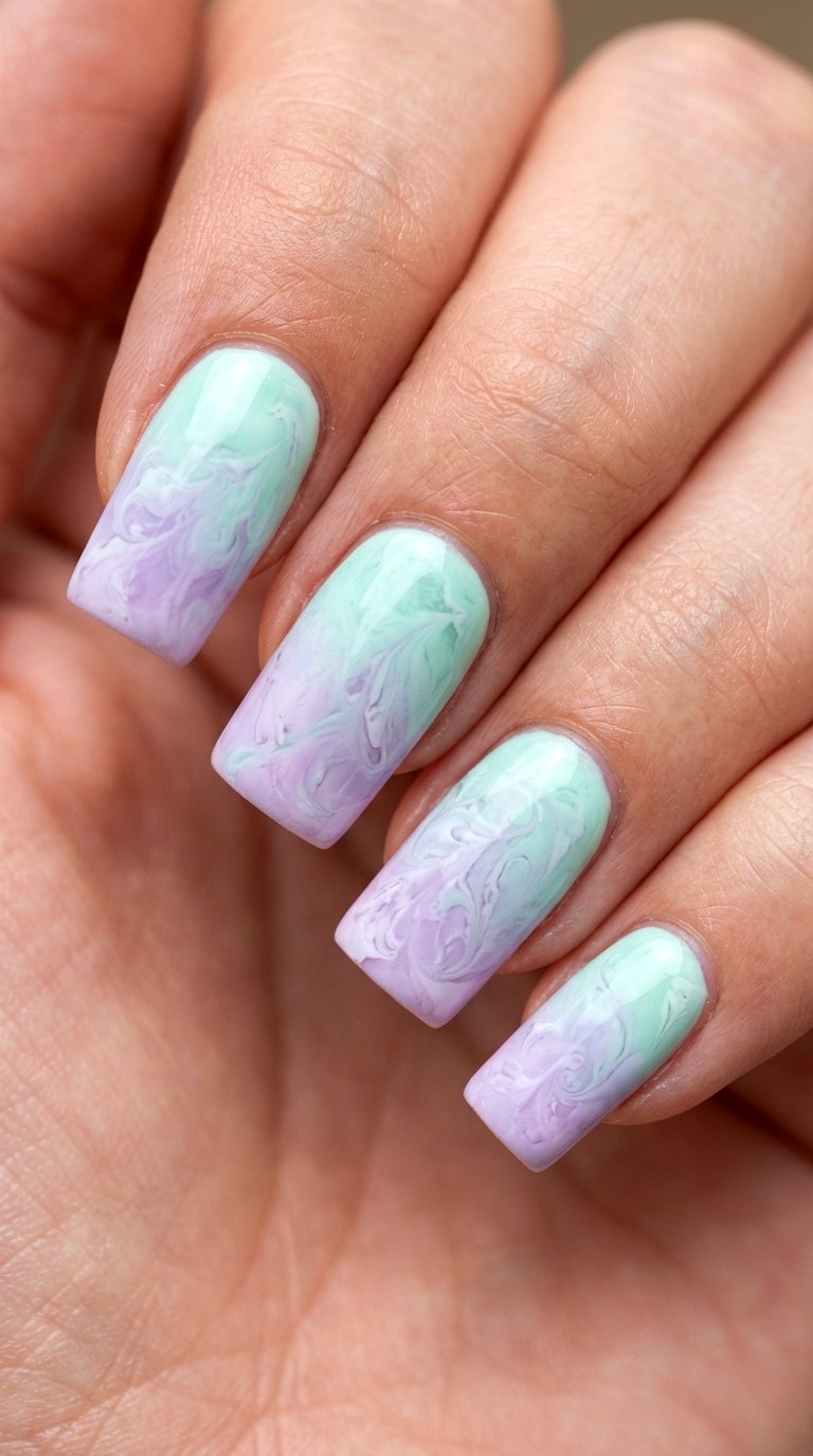Mint to Lavender Watercolor Mix - 30 pastel spring ombre nails