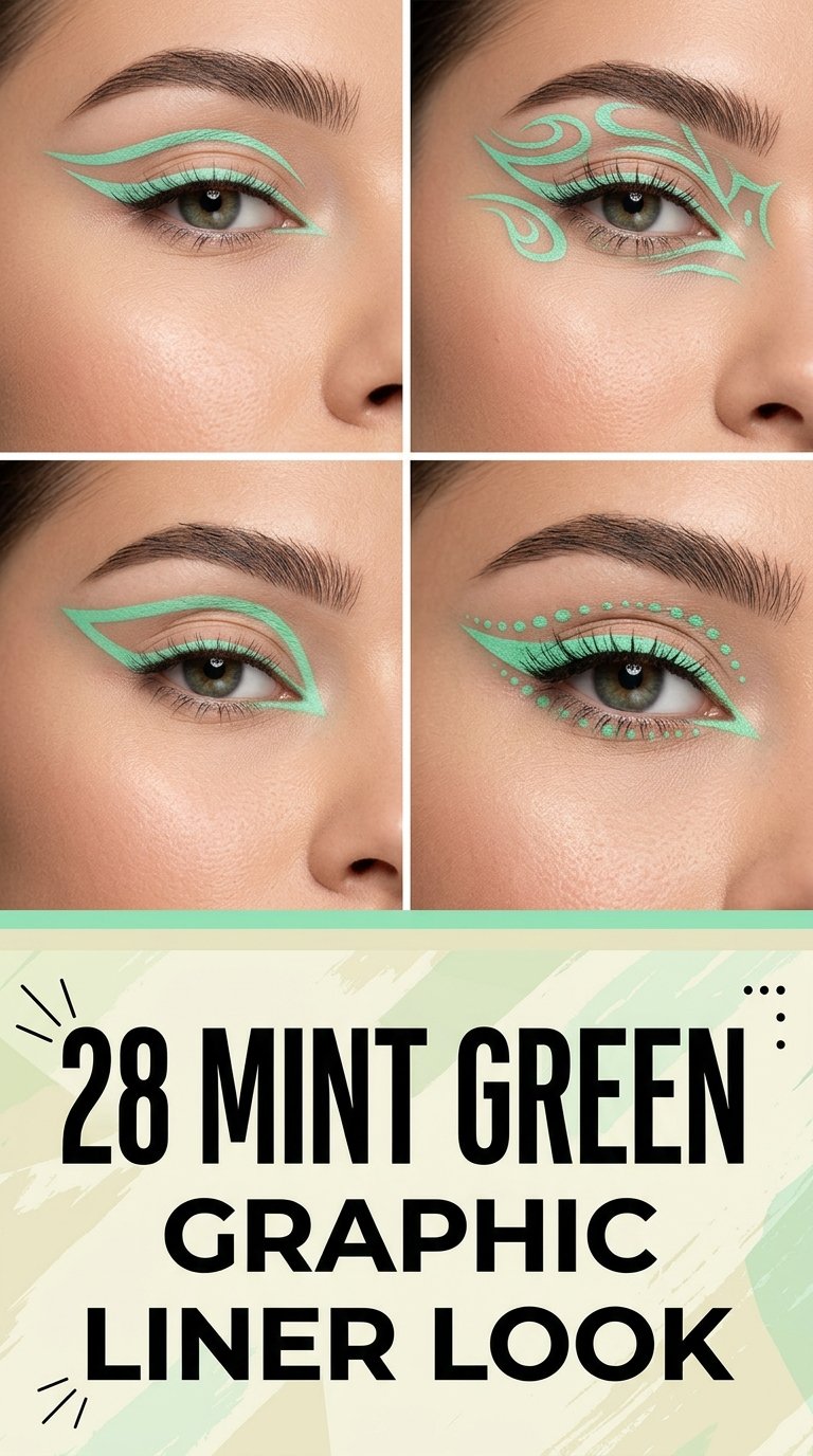 Mint green graphic liner looks