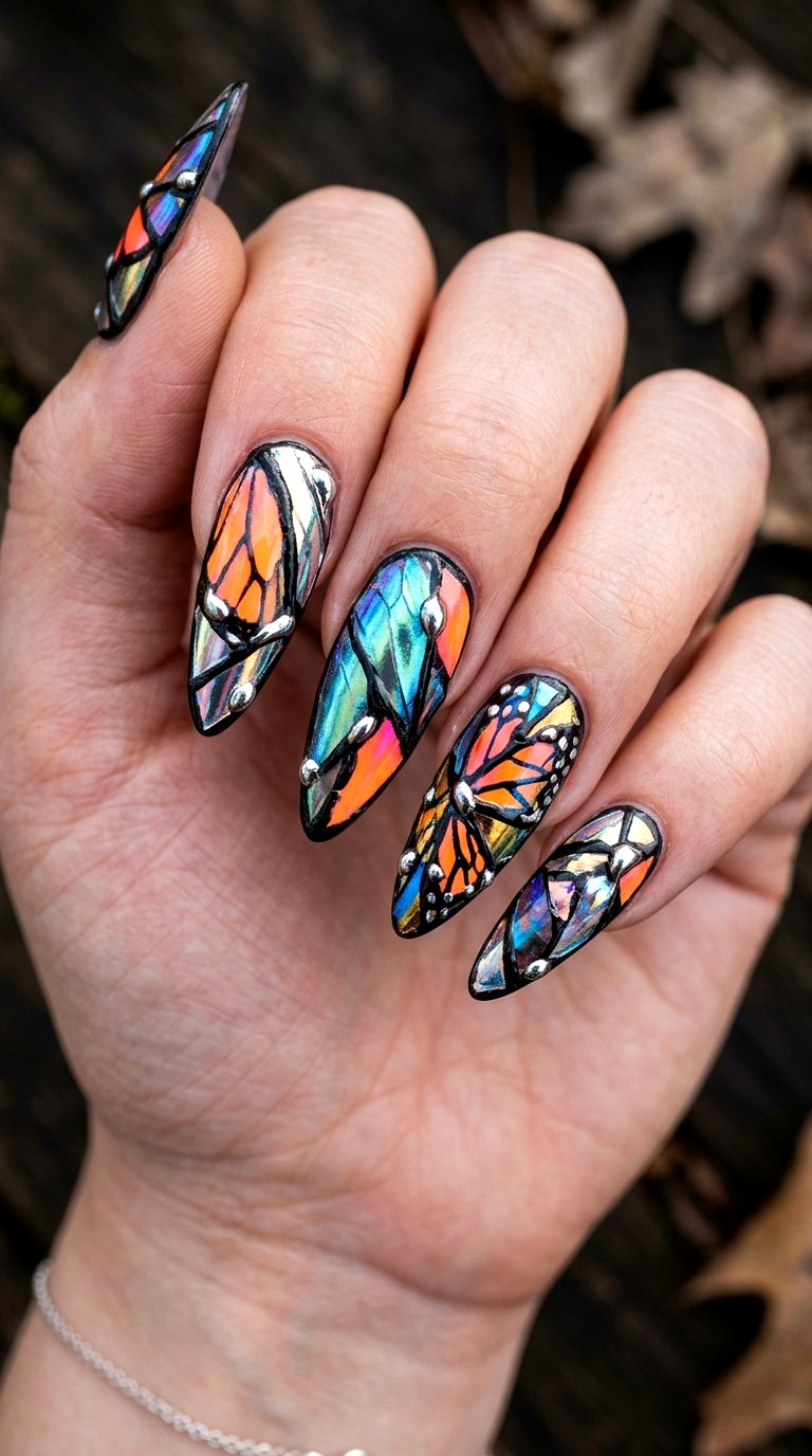 Mismatched Butterfly Wing Fantasy - 23 Whimsical Spring Colorful Junk Nails