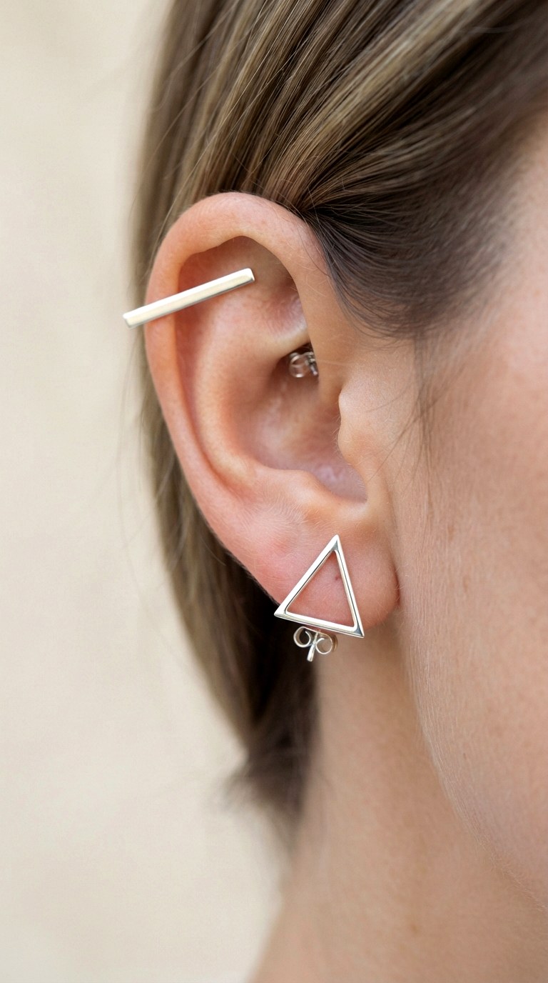 Mismatched Geometrics - 23 earring stacks silver