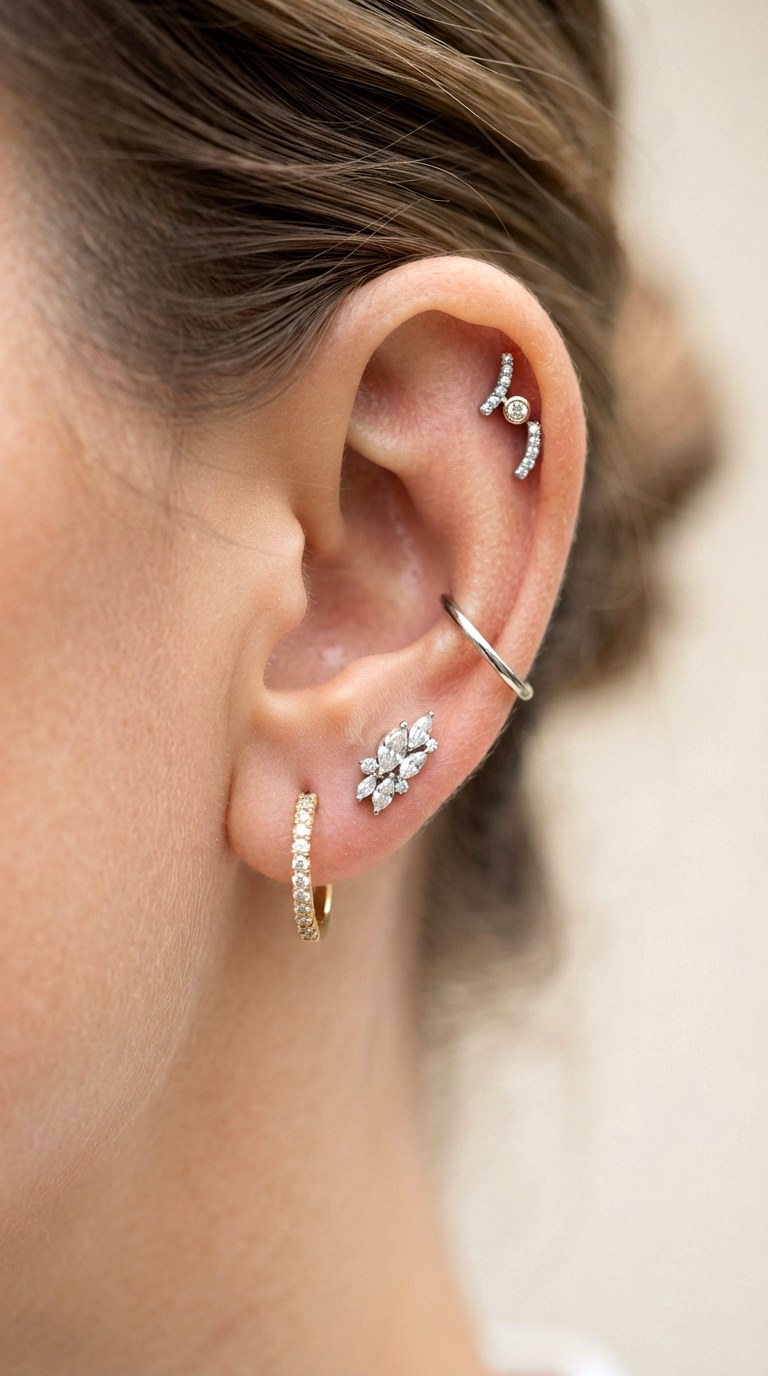 Mix Metal Tones Intentionally - 24 diamond earring stack