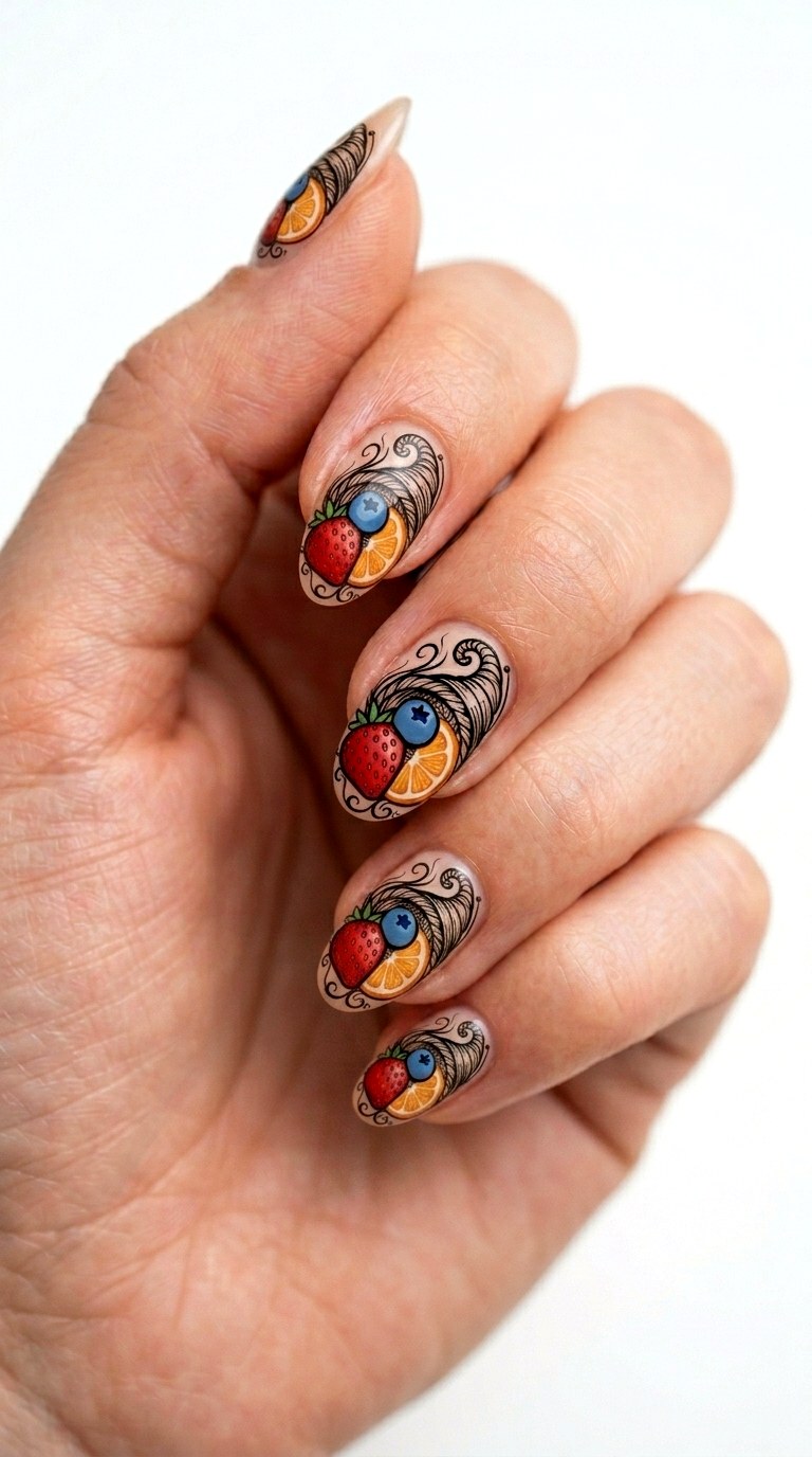 Mixed Fruits Cornucopia Nail - 27 Picnic Spring Multicolor Nails
