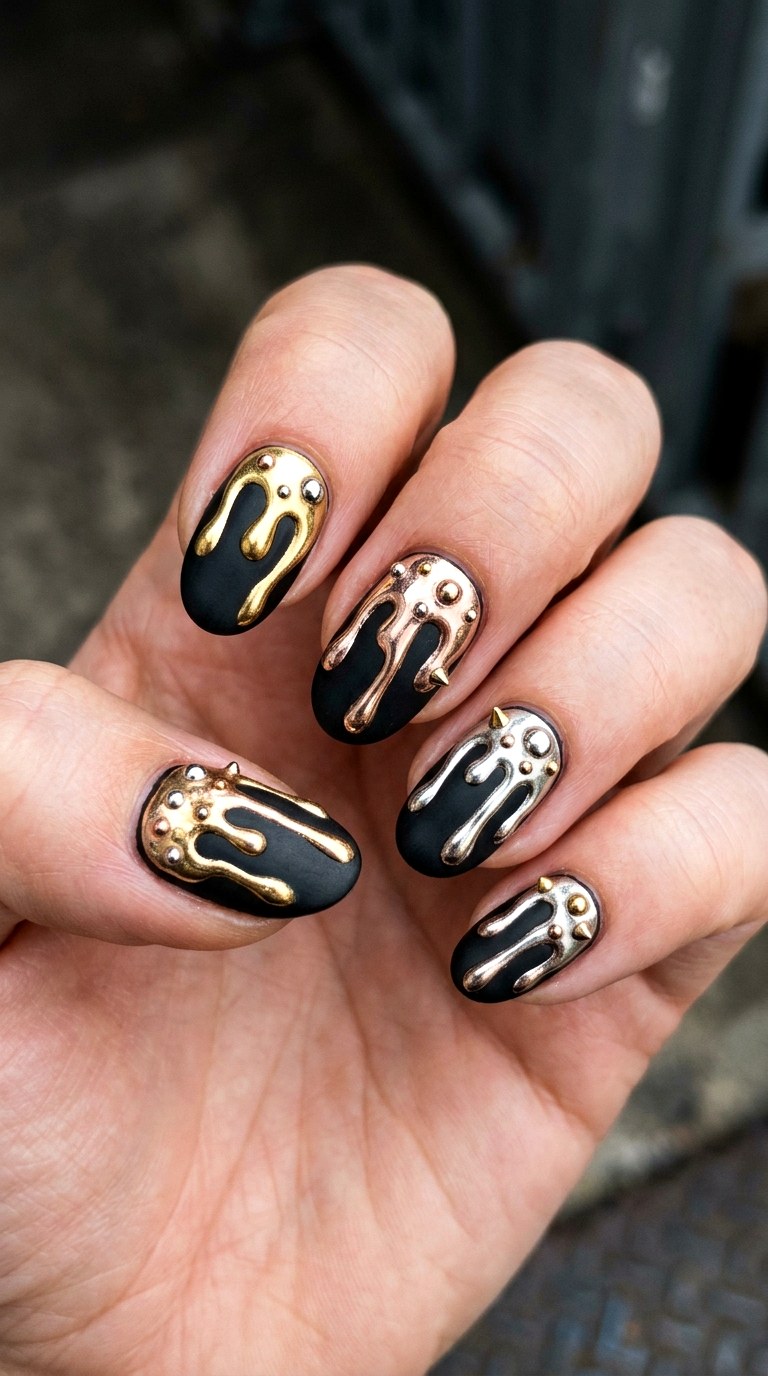 Mixed Metal Molten Drip - 29 Maximalist Spring Colorful Junk Nails