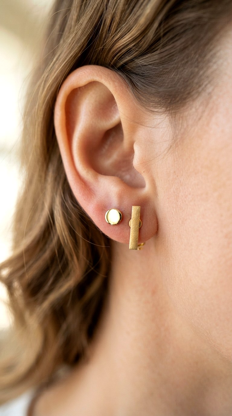 Mixed Metal Texture Play - 20 earring stacks gold 2 holes