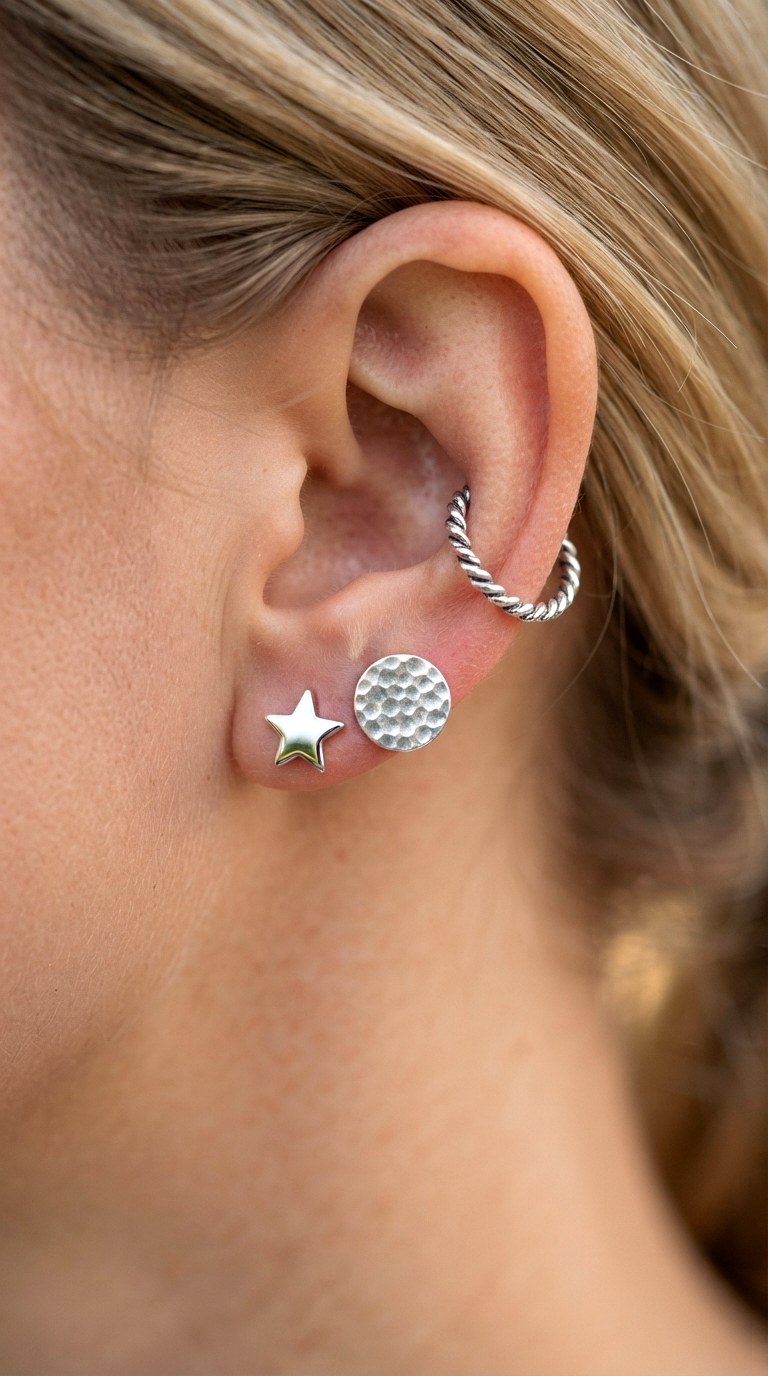 Mixed Texture Medley - 23 earring stacks silver