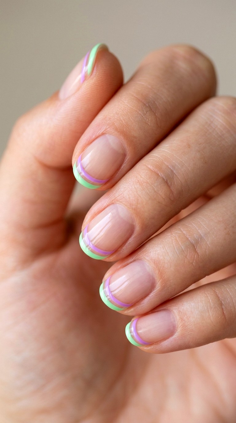 Modern Double Lined French - 28 Quick Spring Color Street Nails