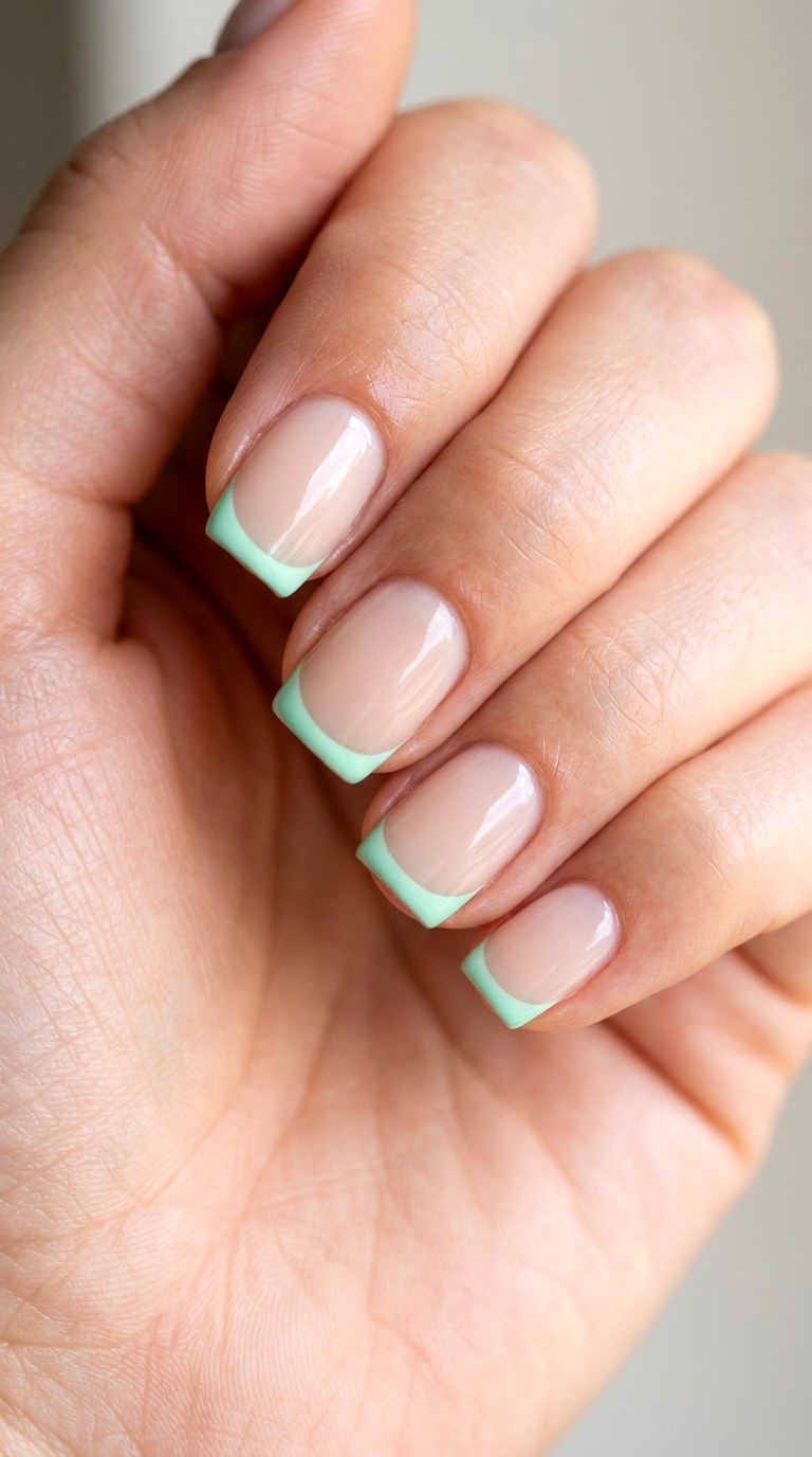 Modern Mint French Tips - 23 Pastel Spring Multicolor Nails