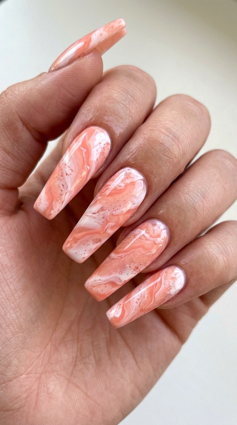 Monarch Marble Swirls - 30 Professional Spring Acrylic Nails