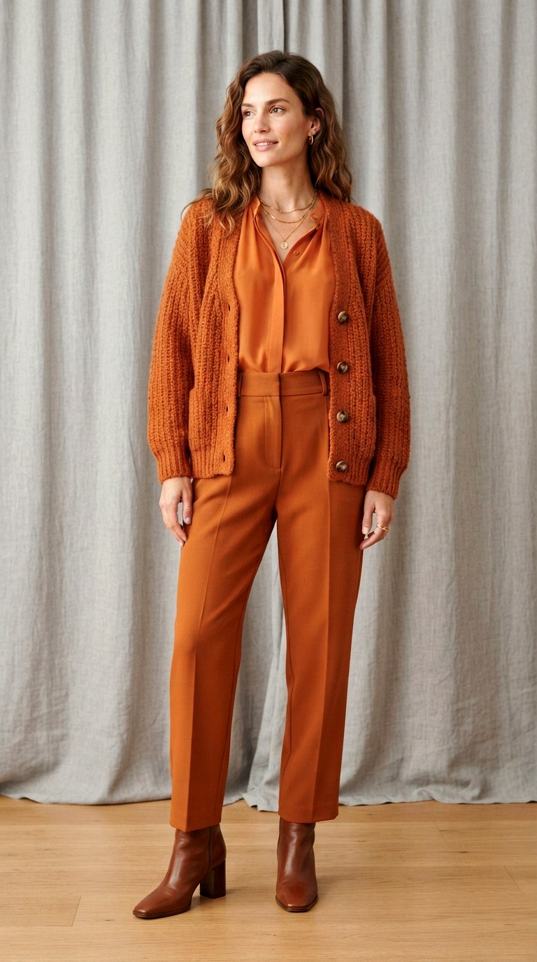 Monochromatic Burnt Orange Layers - 24 orange shirt outfit