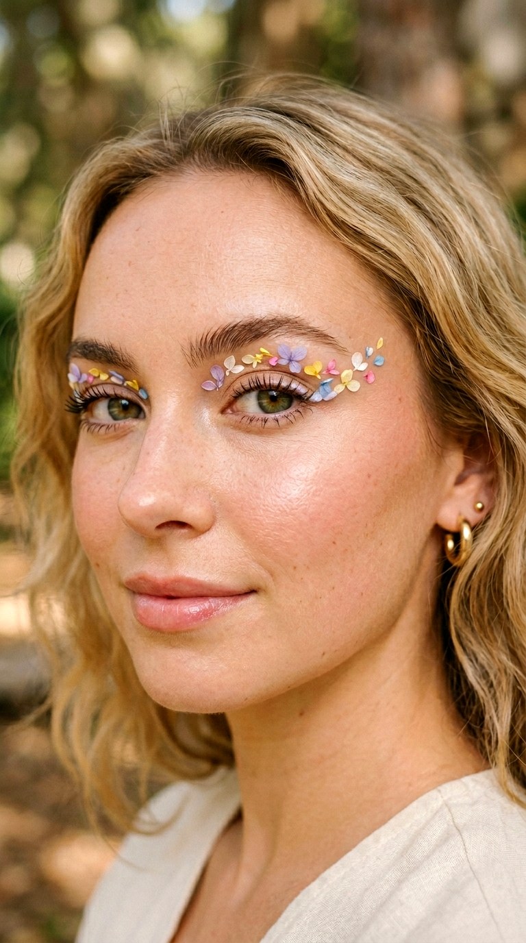 Multi Petal Cluster Floating Design - 22 Floating Petal Spring Eyeliner Dreamy Detached Shapes Inspired by Blooming Garden Energy